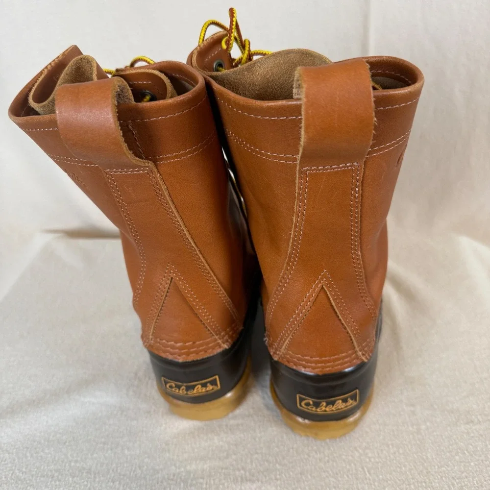 Cabelas Mens 9 Leather Rubber Duck Boots Brown Black 82-0017 Steel Shank 11 Inch